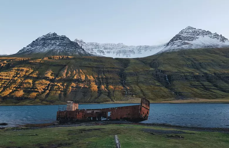 An stranded American landing vessel (US Navy LCM) dated back to world war 2