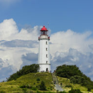 The lighthouse on the Dornbusch is a widely visible landmark of Hiddensee in the Rügen region of Mecklenburg-Vorpommern.