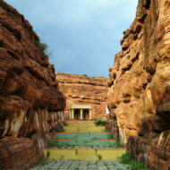 Badami is famous for its cave temples which are accessed via stairways carved into the rock