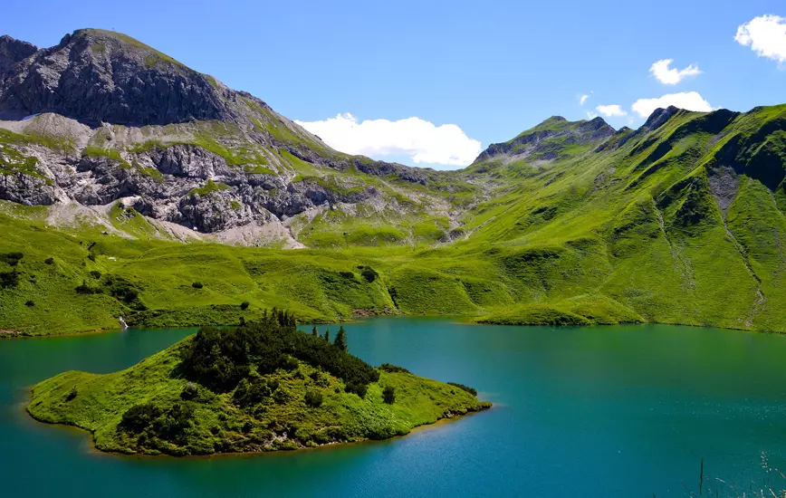The Schrecksee was voted the most beautiful mountain lake in the Alps in the course of a vote in the Red Bull magazine Bergwelten in summer 2016
