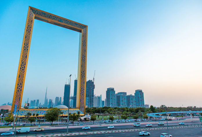 The Dubai Frame is a an architectural landmark located in the downtown area of Dubai, in the United Arab Emirates.