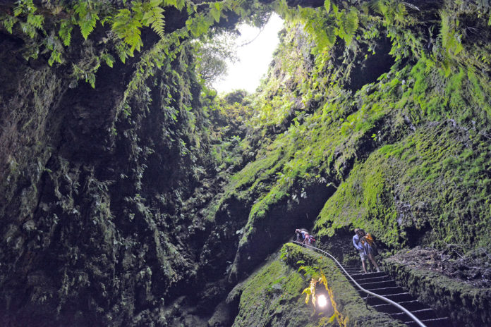 The Algar do Carvão is an ancient lava tube or volcanic vent located in the central part of the island of Terceira in the Portuguese archipelago of the Azores.
