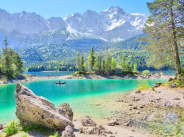 Eibsee is a lake located 100 km southwest of Munich, in the commune of Grainau in Bavaria, Germany.