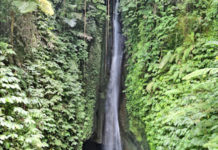 Leke Leke Waterfall located in the village of Antapan, located about 12 km north of Pengempu, in the central part of Bali, Indonesia