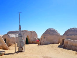 Mos Espa is an abandoned film set created as the location of a one of the main Star Wars spaceports ,in the Tunisian desert.
