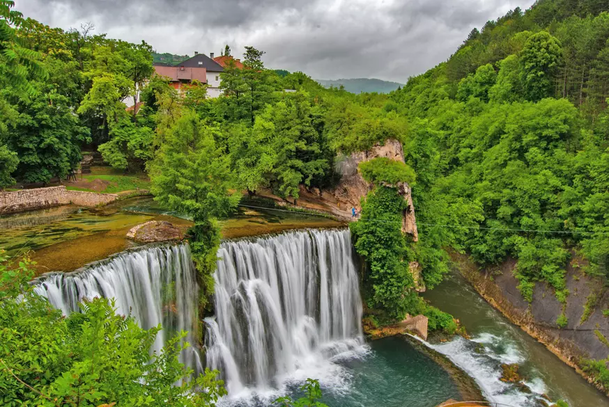 Pliva is a waterfall located in the city of Jajce, in central Bosnia and Herzegovina.