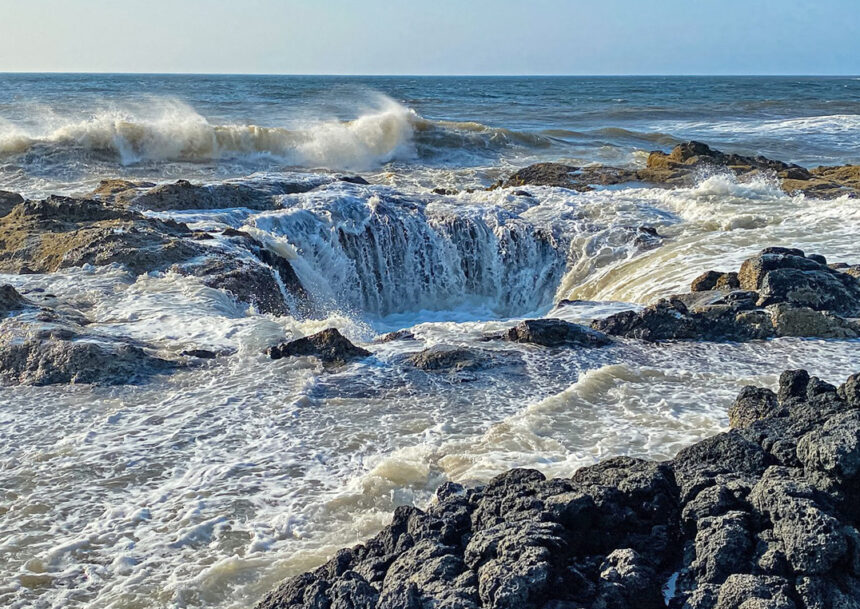 This natural attraction is known as Thor's Well and is located near Spouting Horn