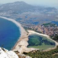 İztuzu Beach is a 4.5 kilometer long beach near Dalyan, in the Ortaca District of Muğla Province in southwestern Turkey. into the Mediterranean Sea.