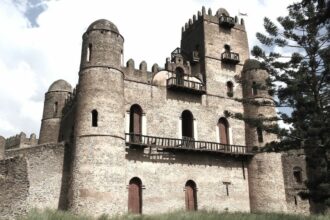 The Fasil Ghebbi , a fortified complex of buildings located in Gondar, Amhara Region, Ethiopia.