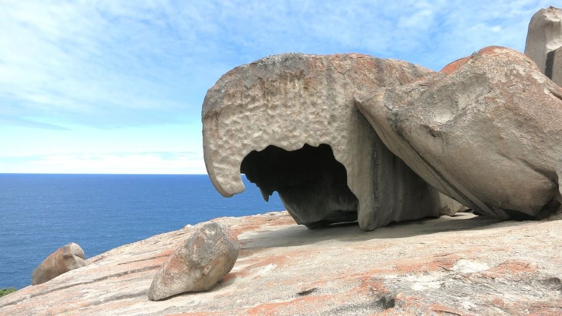 Remarkable Rocks is a group of granite boulders on top of a dome located on the western side of the island within Flinders Chase National Park , on Kangaroo Island, Australia.