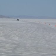 The Bonneville Salt Flats is a 260 km2 salt-covered plain in in Tooele County, northwestern Utah, United States.