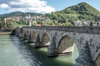 Mehmed Pasha Sokolović Bridge is a bridge over the Drina River in Višegrad, Republika Srpska, Bosnia and Herzegovina.