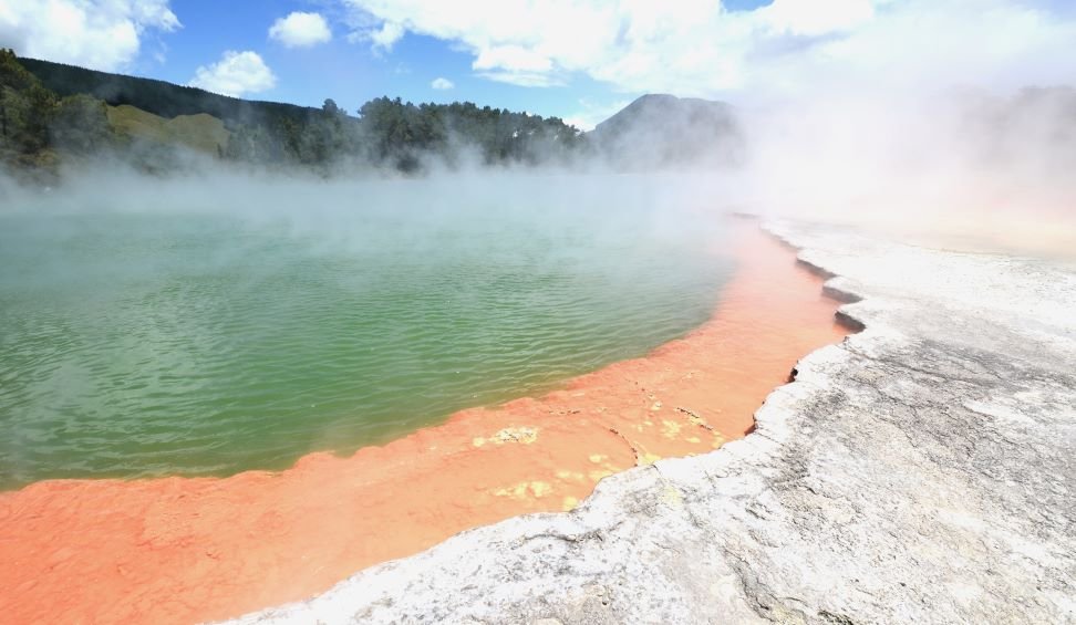Champagne Pool is a hot spring located in the Wai O Tapu geothermal region of New Zealand's North Island.