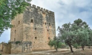 Kolossi Castle is a medieval castle - Crusader stronghold , 10 km west of Limassol, on the southern coast of the Mediterranean island of Cyprus.