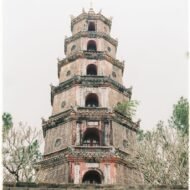 Thien Mu Pagoda also called Linh Pagoda is a Buddhist temple on the banks of the Fragrant River on Ha Khe Hill, 5 km west of the center of Hue in Vietnam.