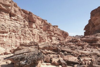 Colored Canyon is a canyon located in the southeast of the Sinai Peninsula, on the Et-Tih plateau in the Sinai Mountains, northwest of the city of Nuweiba, South Sinai Governorate , Egypt.