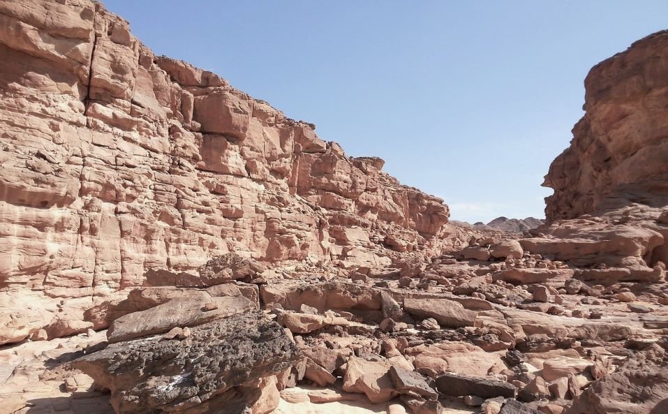 Colored Canyon is a canyon located in the southeast of the Sinai Peninsula, on the Et-Tih plateau in the Sinai Mountains, northwest of the city of Nuweiba, South Sinai Governorate , Egypt.