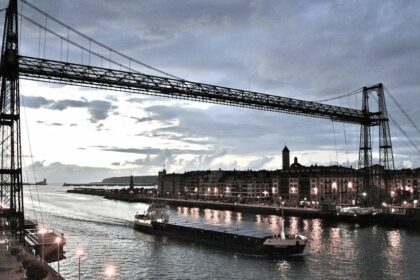 The Vizcaya Bridge is a flying ferry across the Nervión River that connects the cities of Portugalete and Las Arenas (part of Getxo) in the province of Vizcaya, Spain.
