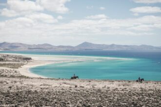 Playas de Sotavento are located on the Jandia peninsula, in the southeast of Fuerteventura one of the Canary Islands, in the Atlantic Ocean.