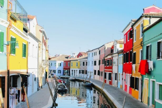 Burano is an island near the island of Torcello at the northernmost end of the the Venetian Lagoon in northern Italy..