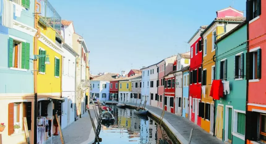 Burano is an island near the island of Torcello at the northernmost end of the the Venetian Lagoon in northern Italy..