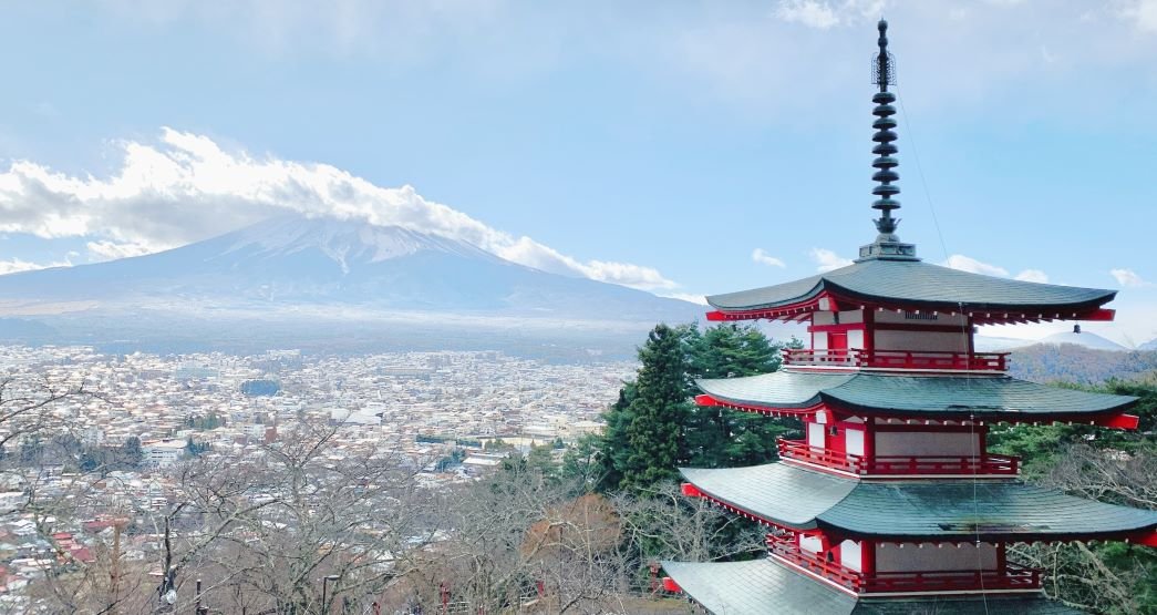 The Chureito Pagoda pagoda located within Arakuyama Sengen Park ,in Fujiyoshida, a city in Yamanashi Prefecture, Japan.