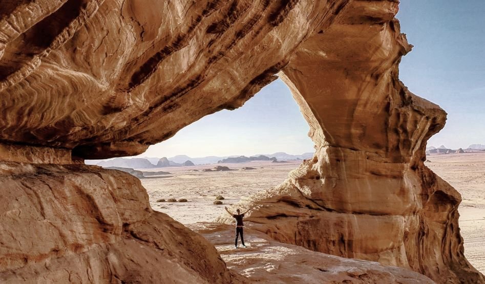 Little Rock Bridge located in famous Wadi Rum desert , also known as the Valley of the Moon in Jordan.