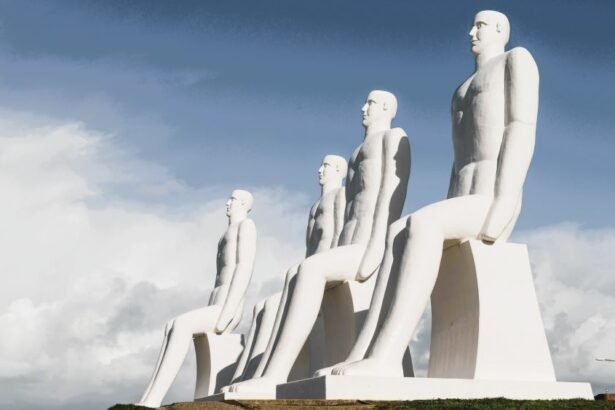 Men meets the Sea (Danish Mennesket ved Havet) is a nine meter high contemporary sculpture , in Esbjerg , on the southwest coast of Denmark.