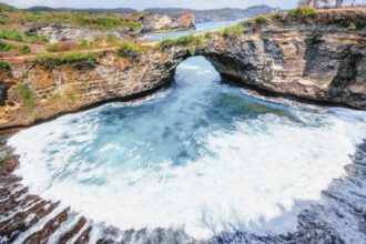 Pasih Uug Beach, better known as Broken Beach is situated at Nusa Penida Island, in Indonesia.