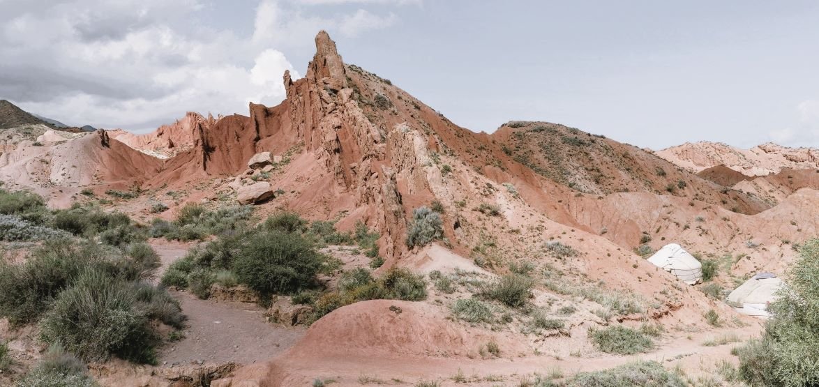 The Skazka canyon or the fairytale canyon is located on the southern shore of Issyk-Kul. in the western Tianshan Mountains in eastern Kyrgyzstan.
