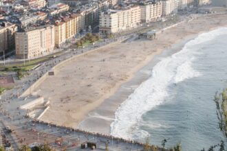 Playa de Zurriola is a sandy beach on the Cantabrian Sea, in the Gros district of the Spanish city of San Sebastian.