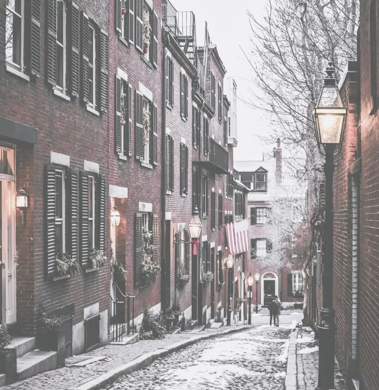 Acorn Street located in Beacon Hill , a historic neighborhood in Boston, Massachusetts ,in Northeastern United States.