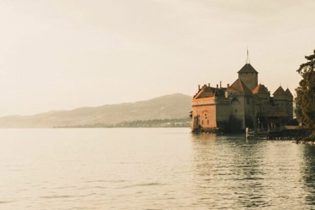 Chillon Castle is a medieval moated castle located on Lake Geneva ,in the canton of Vaud ,in Switzerland.aud ,in Switzerland.