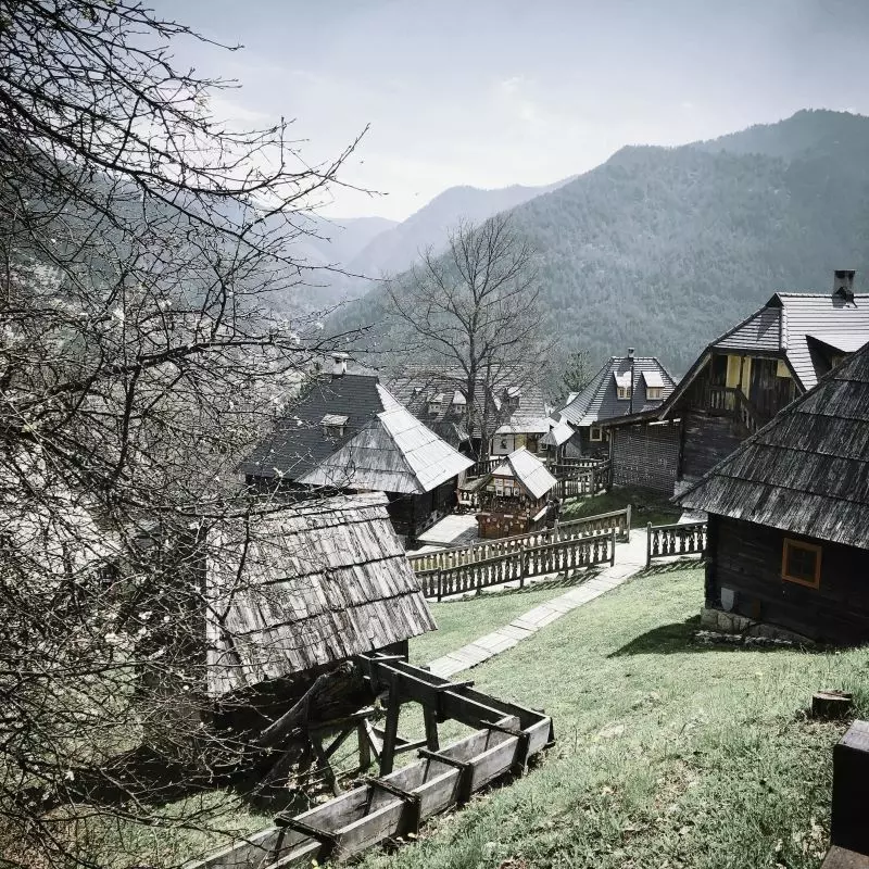 Küstendorf also known as Drvengrad , is a traditional village built for a film , located 200 km southwest of Belgrade in Serbia.
