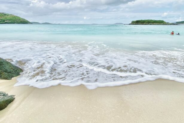 Honeymoon Beach located on the North Shore of Saint John , one of the Virgin Islands in the Caribbean Sea ,in U.S. Virgin Islands.