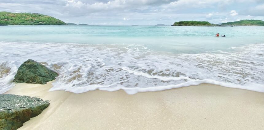 Honeymoon Beach located on the North Shore of Saint John , one of the Virgin Islands in the Caribbean Sea ,in U.S. Virgin Islands.