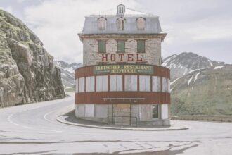 Hotel Belvedere , located on the Furka Pass , in the central area of the Alps Mountain range in Switzerland.