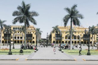 The Plaza de Armas, also known as the Plaza Mayor of Lima Located in the Historic Centre of Lima, Peru.