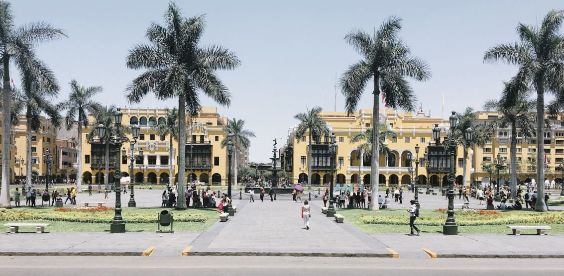 The Plaza de Armas, also known as the Plaza Mayor of Lima Located in the Historic Centre of Lima, Peru.