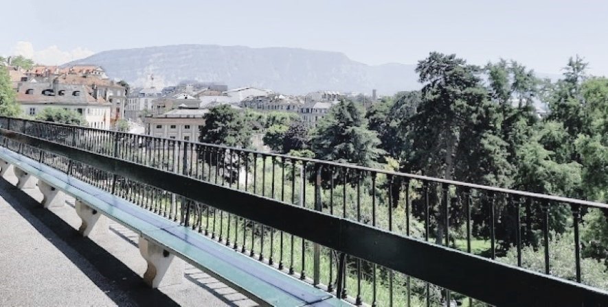 Treille’s bench located at the end of the Grand’Rue and just below the Town Hall , in Geneva, Switzerland.