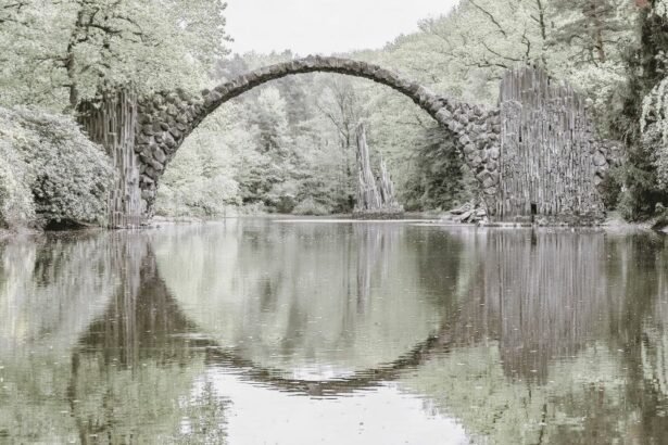 The Rakotz Bridge, also known as the Devil's Bridge is a pedestrian bridge in the historic park in Kromlau, west of Gablenz, in Upper Lusatia in Germany.