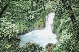 Rio Celeste Waterfalls Located in the Tenorio Volcano National Park, in the northern part of Costa Rica.