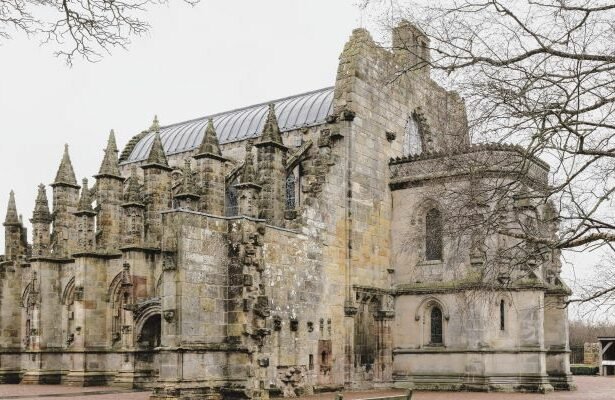 Rosslyn Chapel, is a 15th-century Gothic church in the village of Roslin, Midlothian, near Edinburgh, Scotland, United Kingdom.