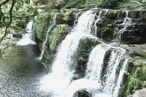 The Sgwd yr Eira waterfall, located in the Brecon Beacons National Park in South Wales, United Kingdom.