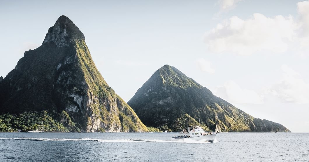 The Pitons, also called the Deux Pitons, are twin volcanic spires in the Caribbean island of Saint Lucia.