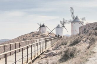 The Consuegra Windmills located on the Calderico hill,in Consuegra , a municipality in the province of Toledo, Castile-La Mancha, Spain.