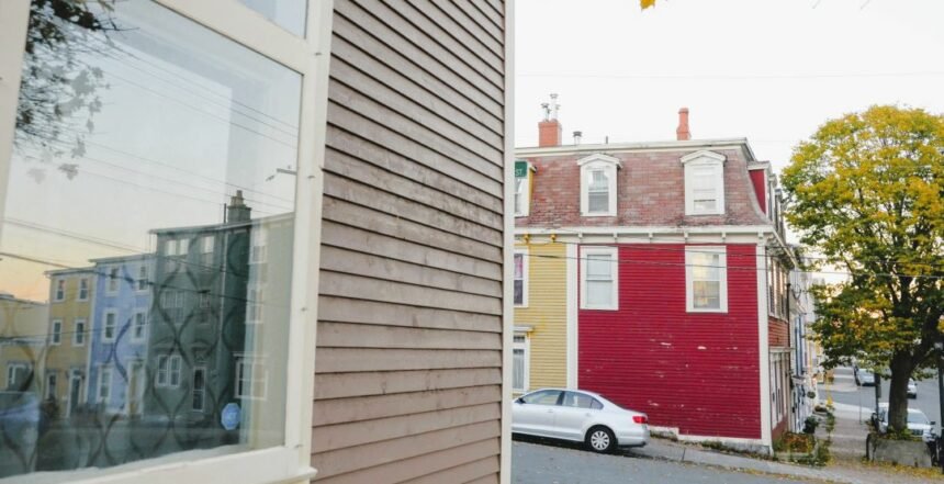 The colourful Jellybean Row townhouses located in St. John's ,the capital of the province of Newfoundland and Labrador in Canada.