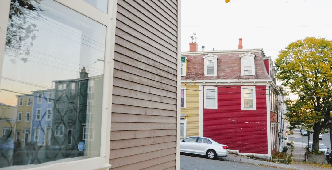 The colourful Jellybean Row townhouses located in St. John's ,the capital of the province of Newfoundland and Labrador in Canada.