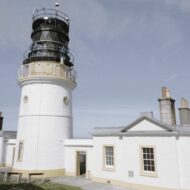 The Sumburgh Head Lighthouse located at the southern tip of the Mainland on the Shetland islands ,an archipelago in Scotland.