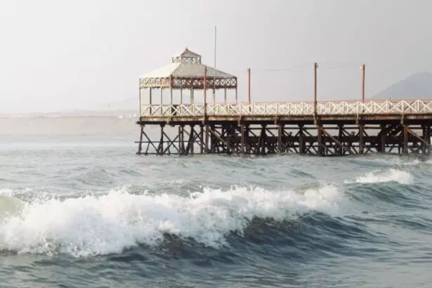 Huanchaco is a popular beach in the seaside resort city of Huanchaco in province of Trujillo, Peru.